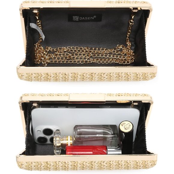 ⚡ Women's Evening Cocktail Glitter Formal Party Prom Tan Clutch Handbags - Picture 5 of 6
